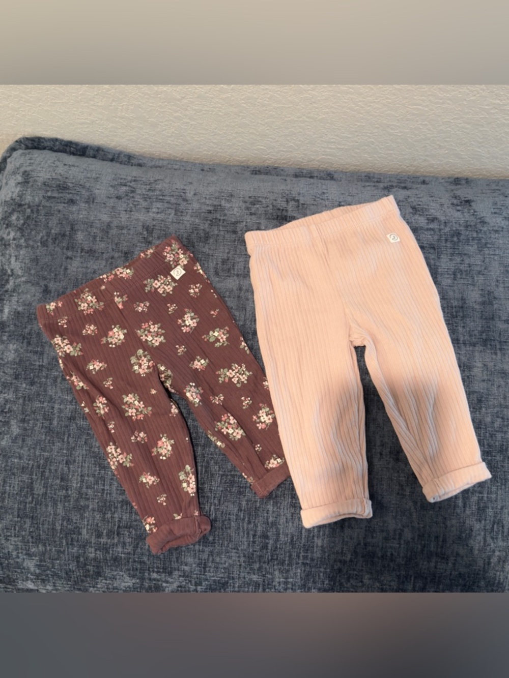 Carter's Dusty Pink Ribbed Leggings with Brown Floral Pair
